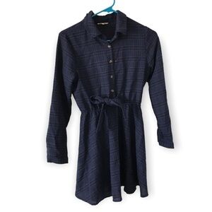 3/$15 Yoko girl blue plaid long sleeve shirt dress (D6)